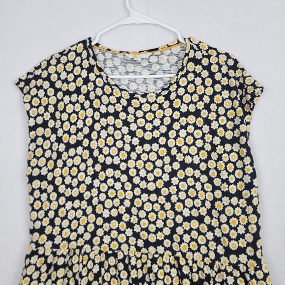 Boden Yellow Black Floral Midi Slip on Dress 100% cotton 14 Long - Picture 5 of 11